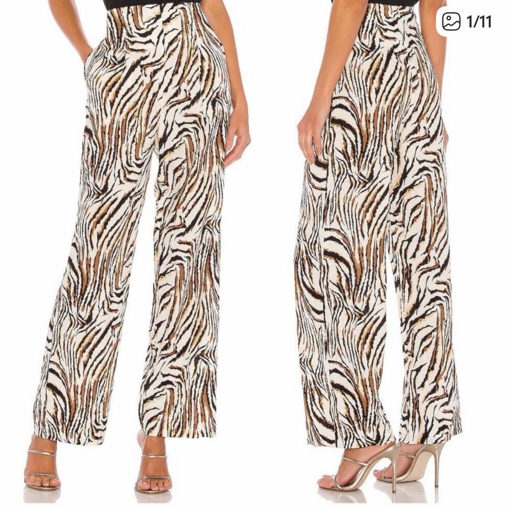 Revolve L'ACADEMIE The‎ Dinnie Linen Blend Wide Leg  Pant in Tiger Print Size S